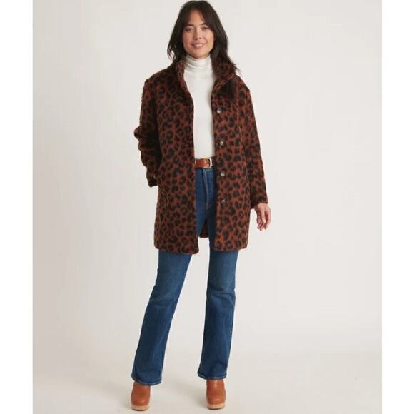 Marine Layer Stephanie Cocoon Coat Wool Blend Fuzzy Teddy Jacket Cheetah NWT M - Picture 3 of 9